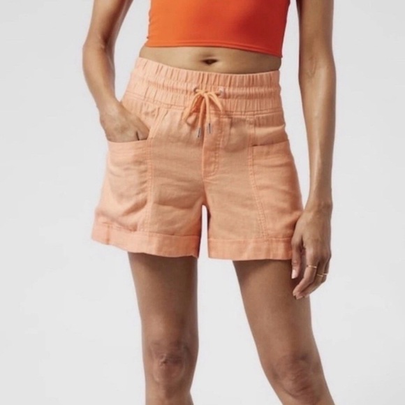 Athleta Pants - Athleta Cabo Linen 4" Shorts Short Coral Peach Women’s Size 2 Pockets Size 2
